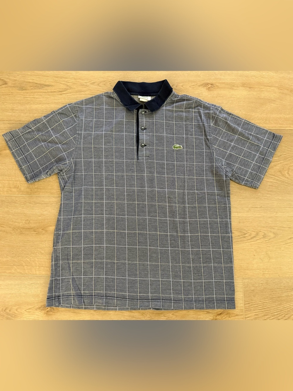 Lacoste Vintage Made in Italy Windowpane Plaid Cotton Polo Shirt Size 4 Medium